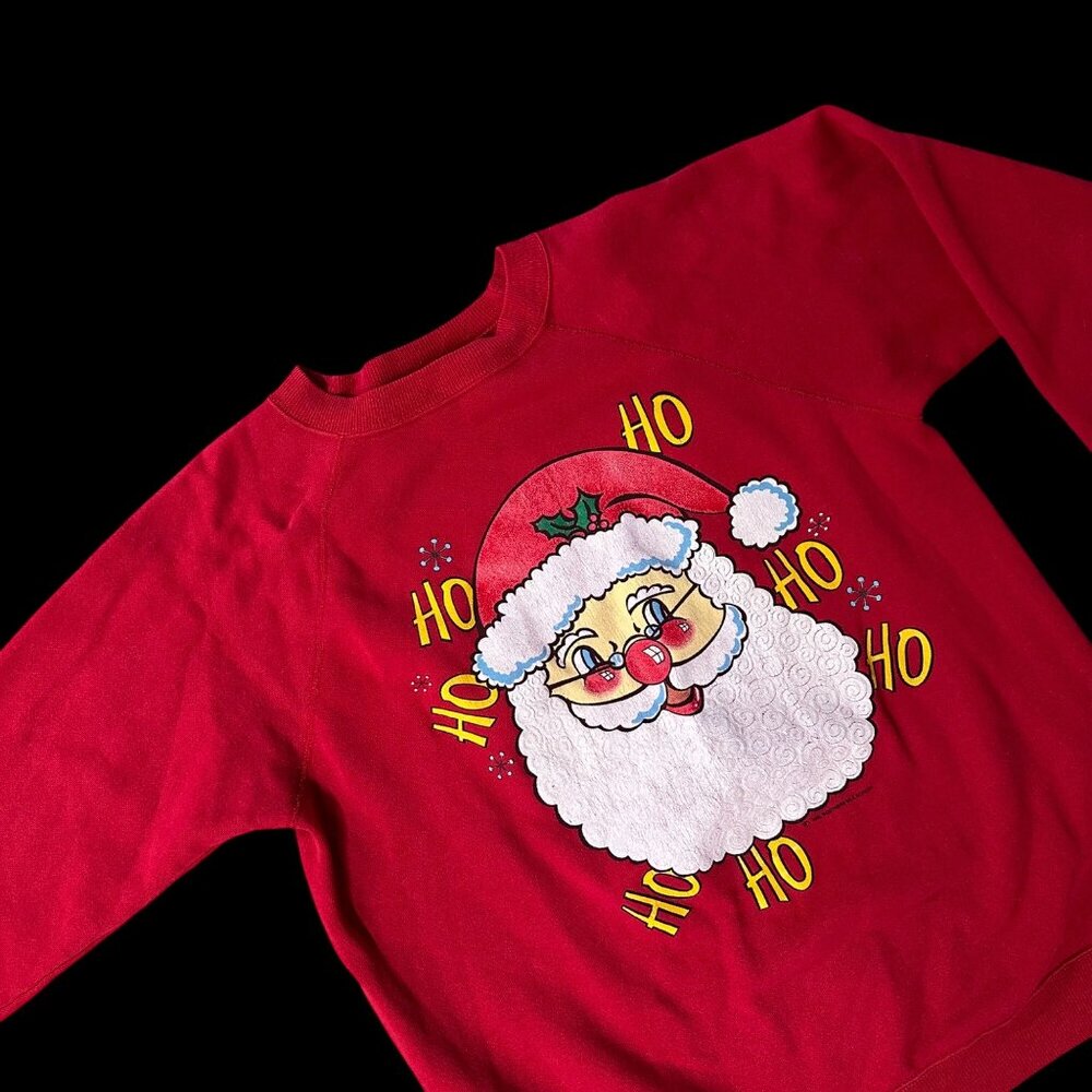 Vintage Christmas Sweatshirt XL 1990s Hanes USA Red Santa Ho Ho Ho Ugly Sweater